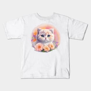 Mesmerizing Flora: Scottish Fold's Grace and Beauty Bloom in Fantasy Kids T-Shirt